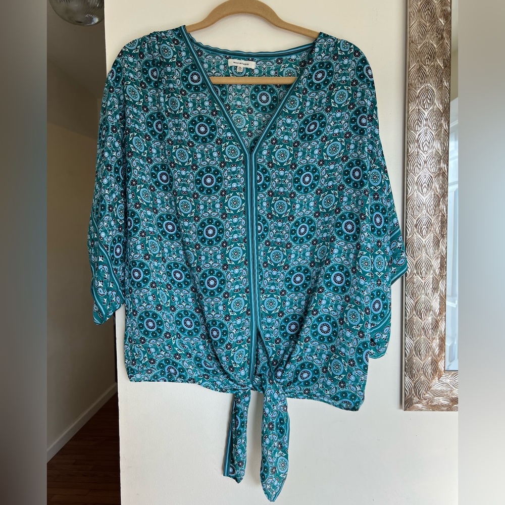Max Studio Teal Geometric Blouse